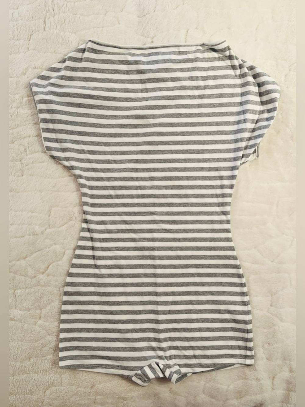 Find me now romper grey and white striped pattern size S. New without tags.